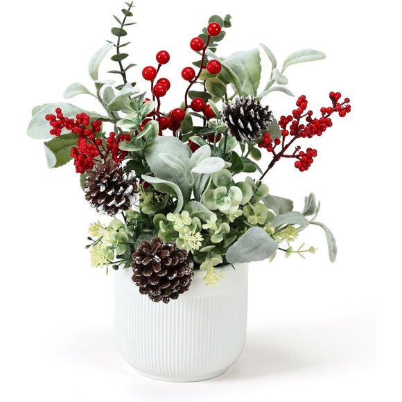 Artificial Plants Tabletop Christmas Decorations Fake Plants in Ceramic Decor - Picture 1 of 7